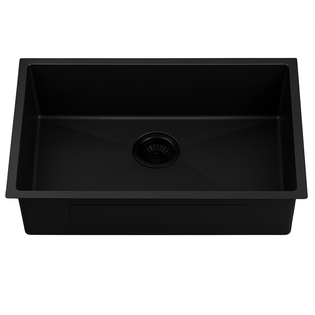 Black kitchen sink on a white background