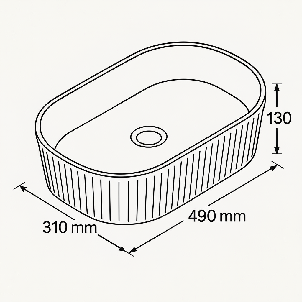 Ribbed Oval Ceramic Basin – Matte Black & White