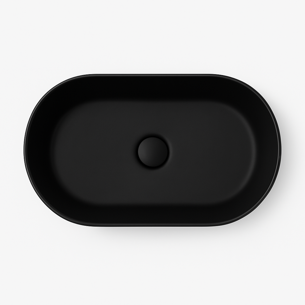 Ribbed Oval Ceramic Basin – Full Matte Black