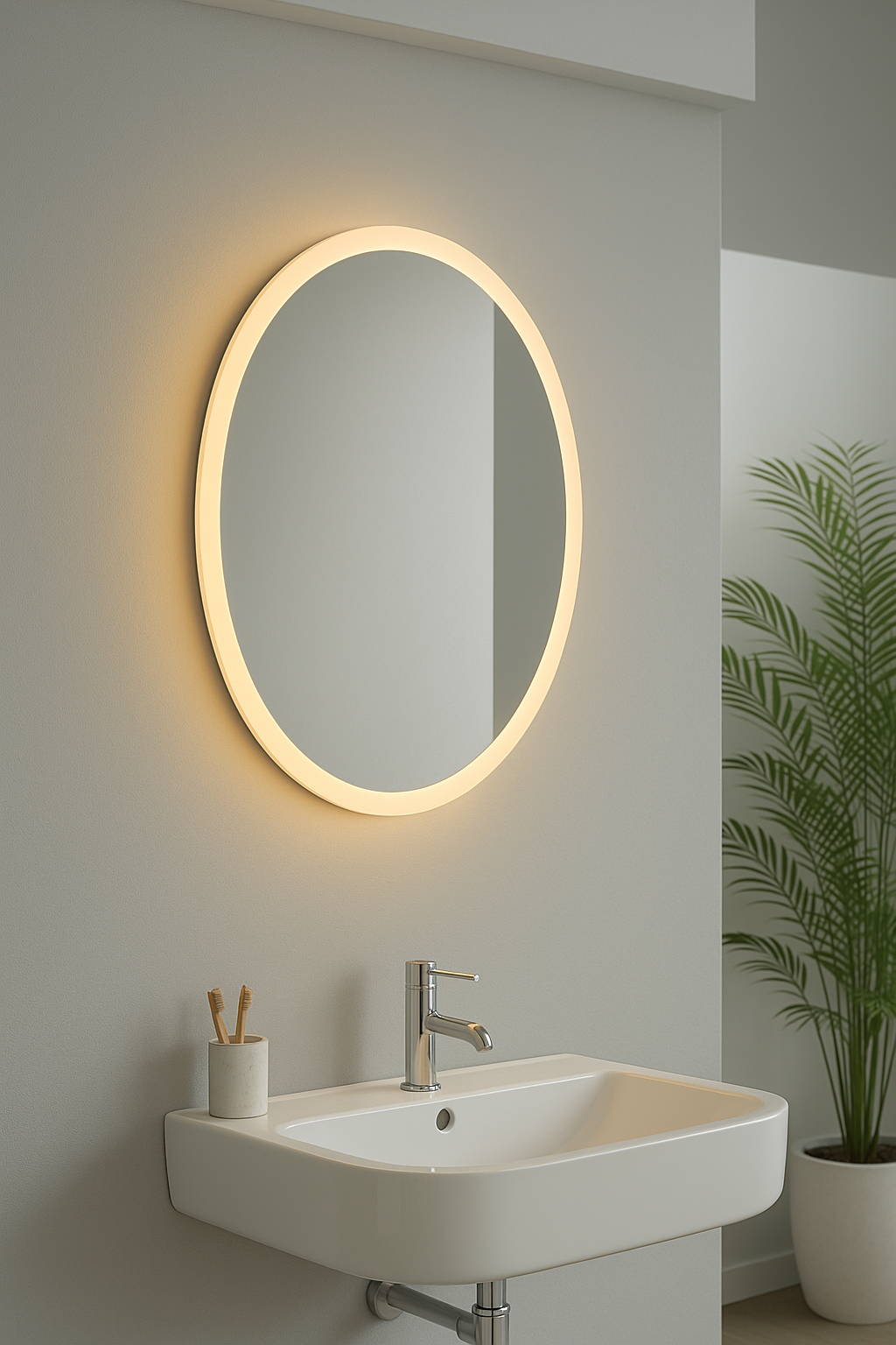 Modern Round Frameless Backlit LED Wall Mirror slide view