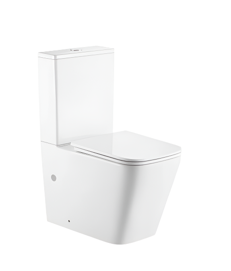 White toilet with tank on a white background