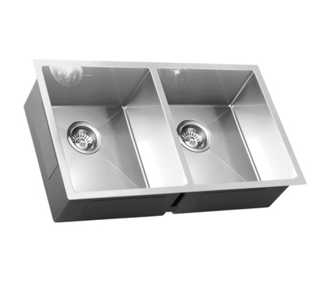 Stainless steel kitchen sink with double basin