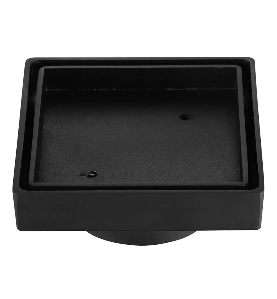 Black square plastic tray on a white background