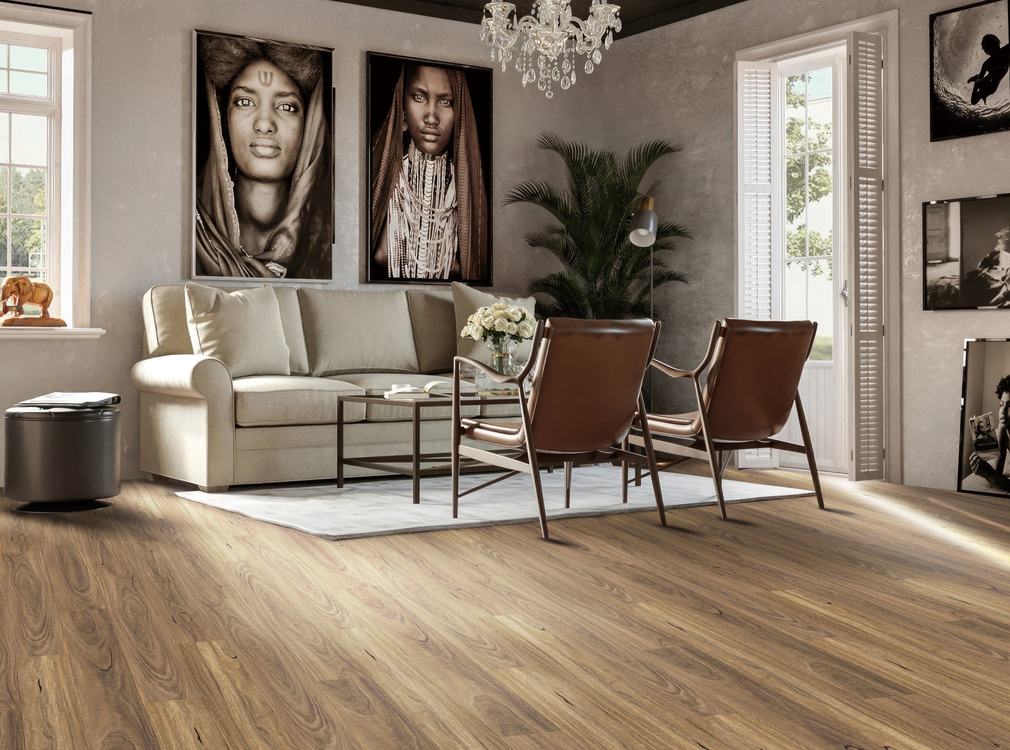 AquaGlow Spotted Gum waterproof laminate flooring render image