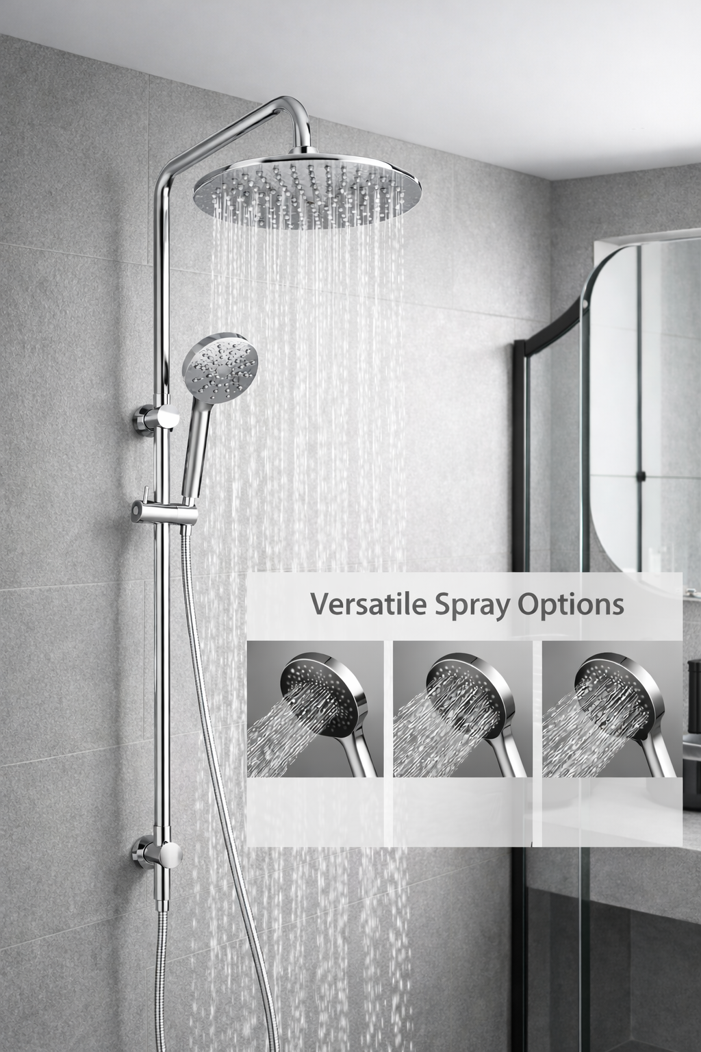 10″ Round Rainfall Shower Head Set –3 Mode Handheld | WELS Rated | Chrome