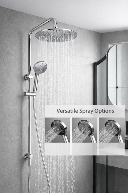 10″ Round Rainfall Shower Head Set –3 Mode Handheld | WELS Rated | Chrome
