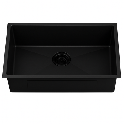 Black kitchen sink on a white background