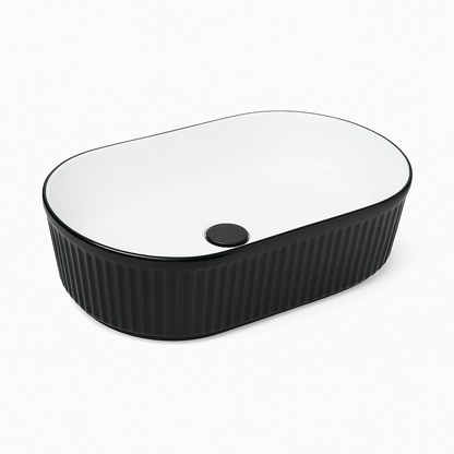 Ribbed Oval Ceramic Basin – Matte Black & White