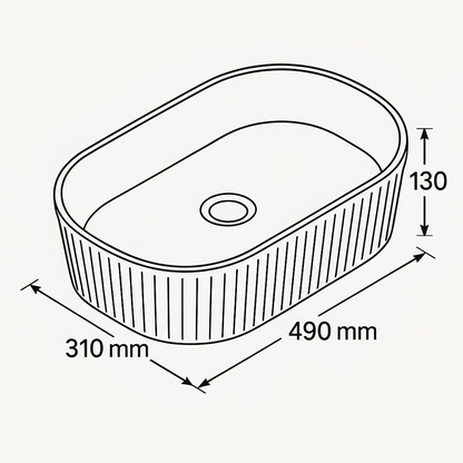 Ribbed Oval Ceramic Basin – Matte Black & White
