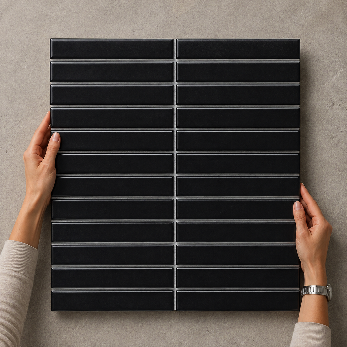 Flat finger porcelain mosaic lifestyle setting 22 x 145 mm