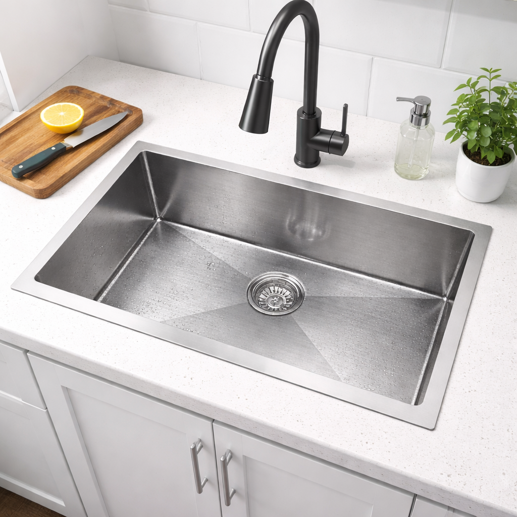 Large Handmade Stainless Steel Kitchen Sink – Single Bowl Under/Top/Flush Mount