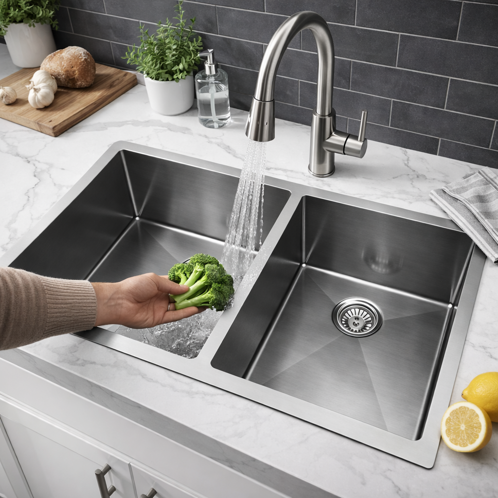 Handmade Stainless Steel Kitchen Sink –Double Bowl Under/Top/Flush Mount