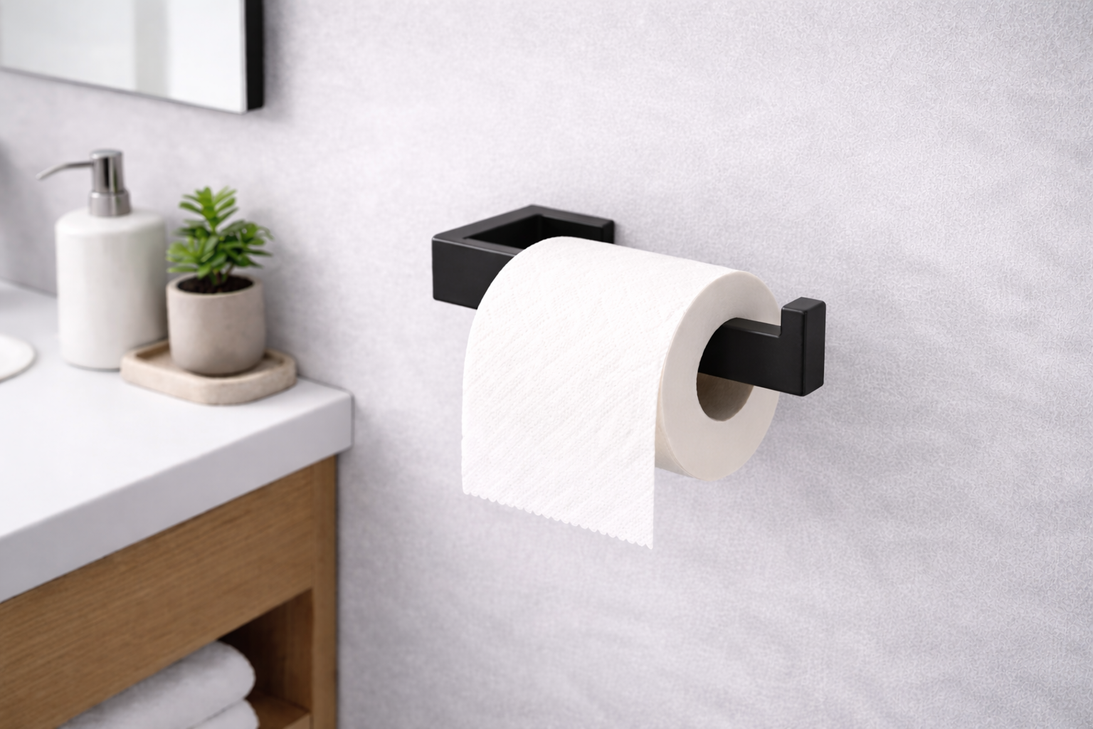 Matte Black Square Toilet Paper Roll Holder | SS304 Bathroom