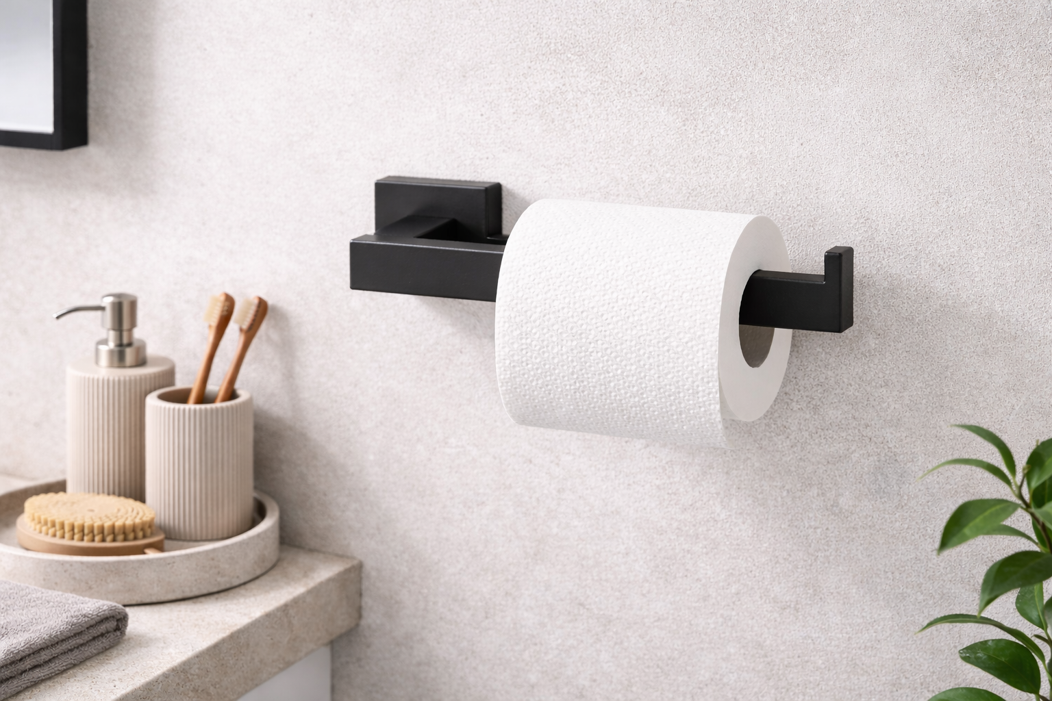 Toilet Paper Holder – Matte Black Wall Mounted Bathroom Roll Rack