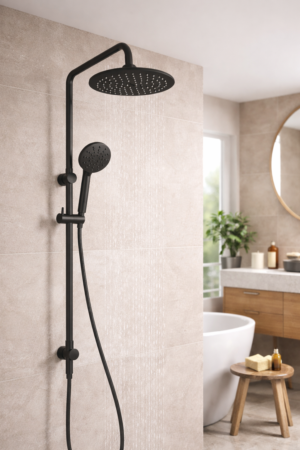 10″ Round Rainfall Shower Head Set –3 Mode Handheld | WELS Rated | Matte Black