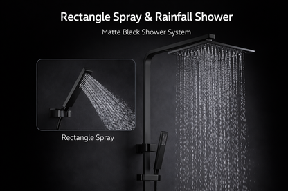 10" Square Rainfall Shower Head Set – Rectangle Handheld Spray| WELS Rated| Matte Black