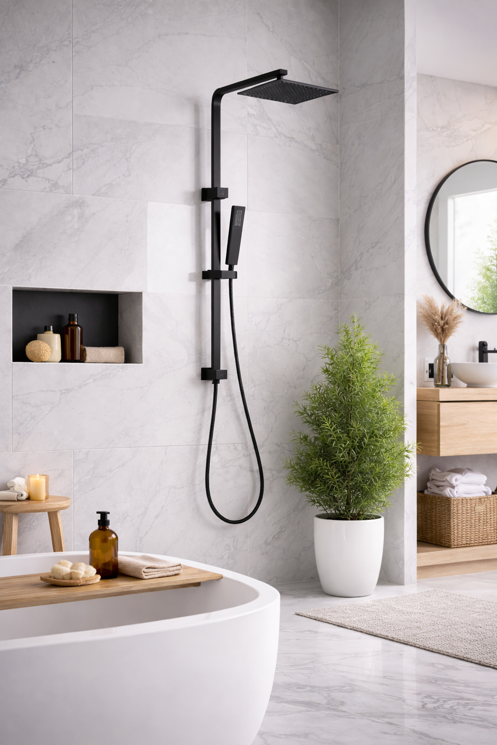 10" Square Rainfall Shower Head Set – Rectangle Handheld Spray| WELS Rated| Matte Black