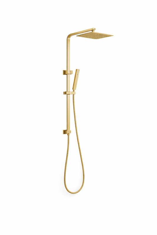 10" Square Rainfall Shower Head Set – Rectangle Handheld Spray| WELS Rated | Brushed Gold