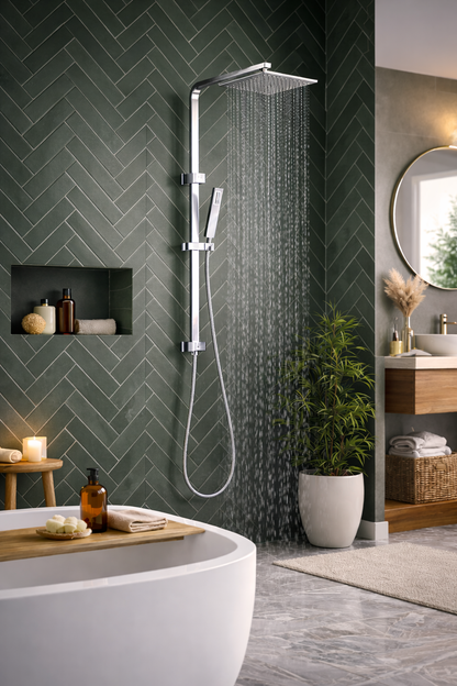 10" Square Rainfall Shower Head Set – Rectangle Handheld Spray| WELS Rated | Chrome