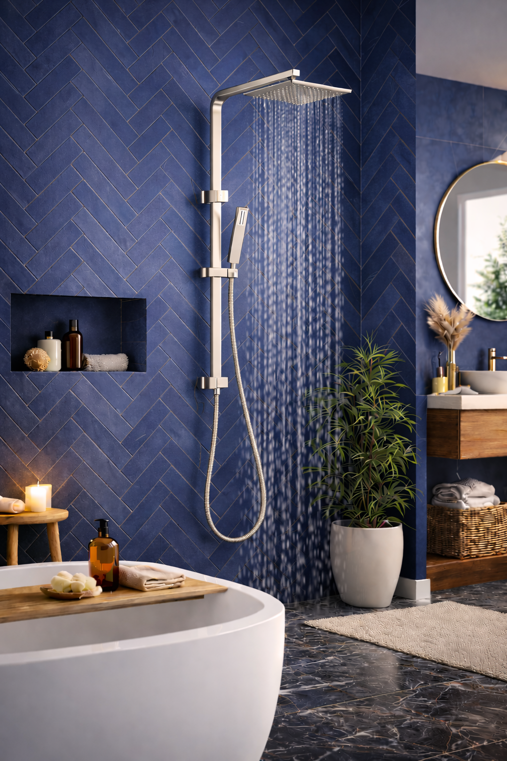 10" Square Rainfall Shower Head Set – Rectangle Handheld Spray| WELS Rated | Brushed Nickel