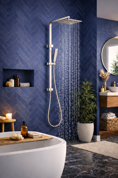 10" Square Rainfall Shower Head Set – Rectangle Handheld Spray| WELS Rated | Brushed Nickel