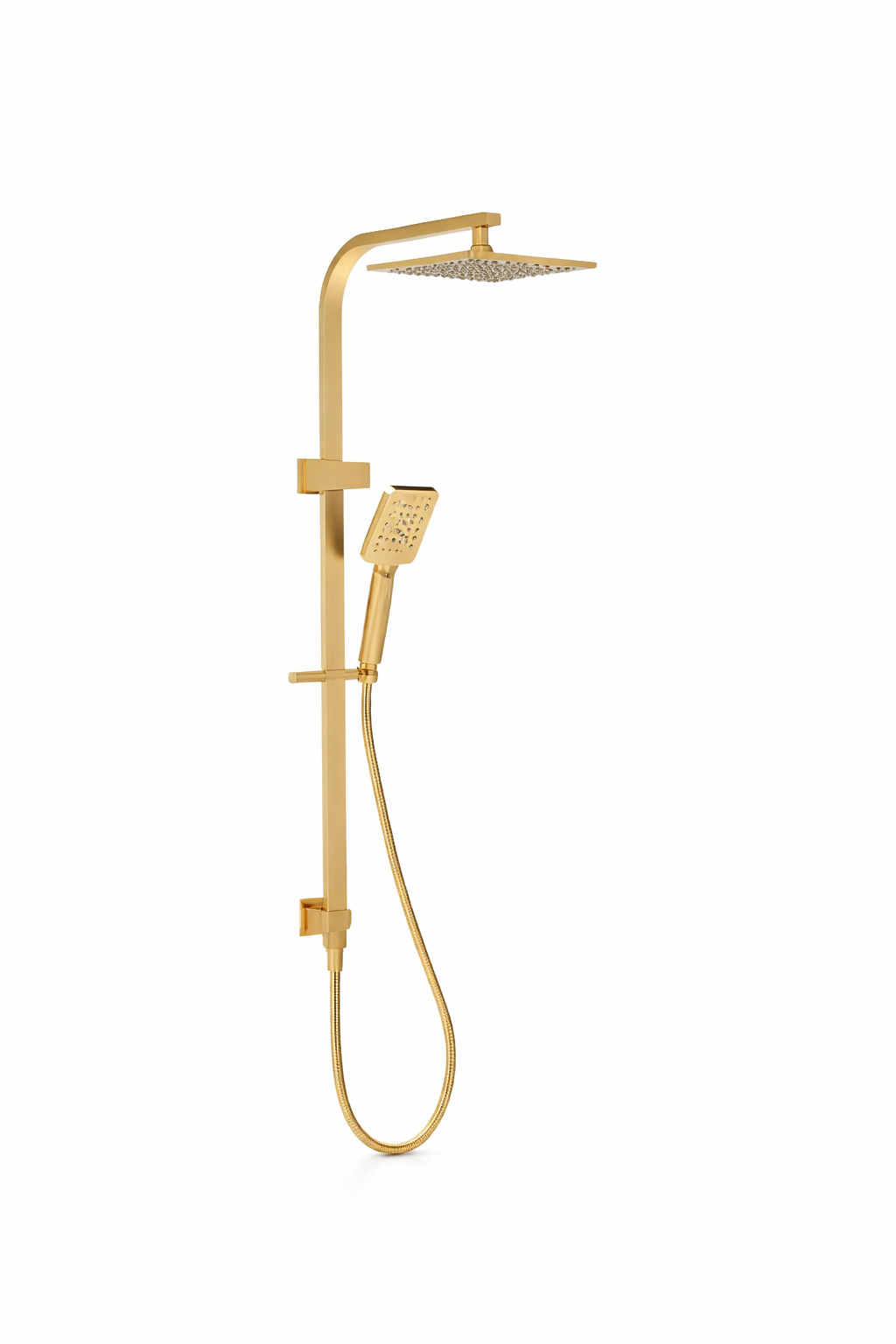 10″ Square Rainfall Shower Head Set –3 Mode Handheld | WELS Rated | Brushed Gold