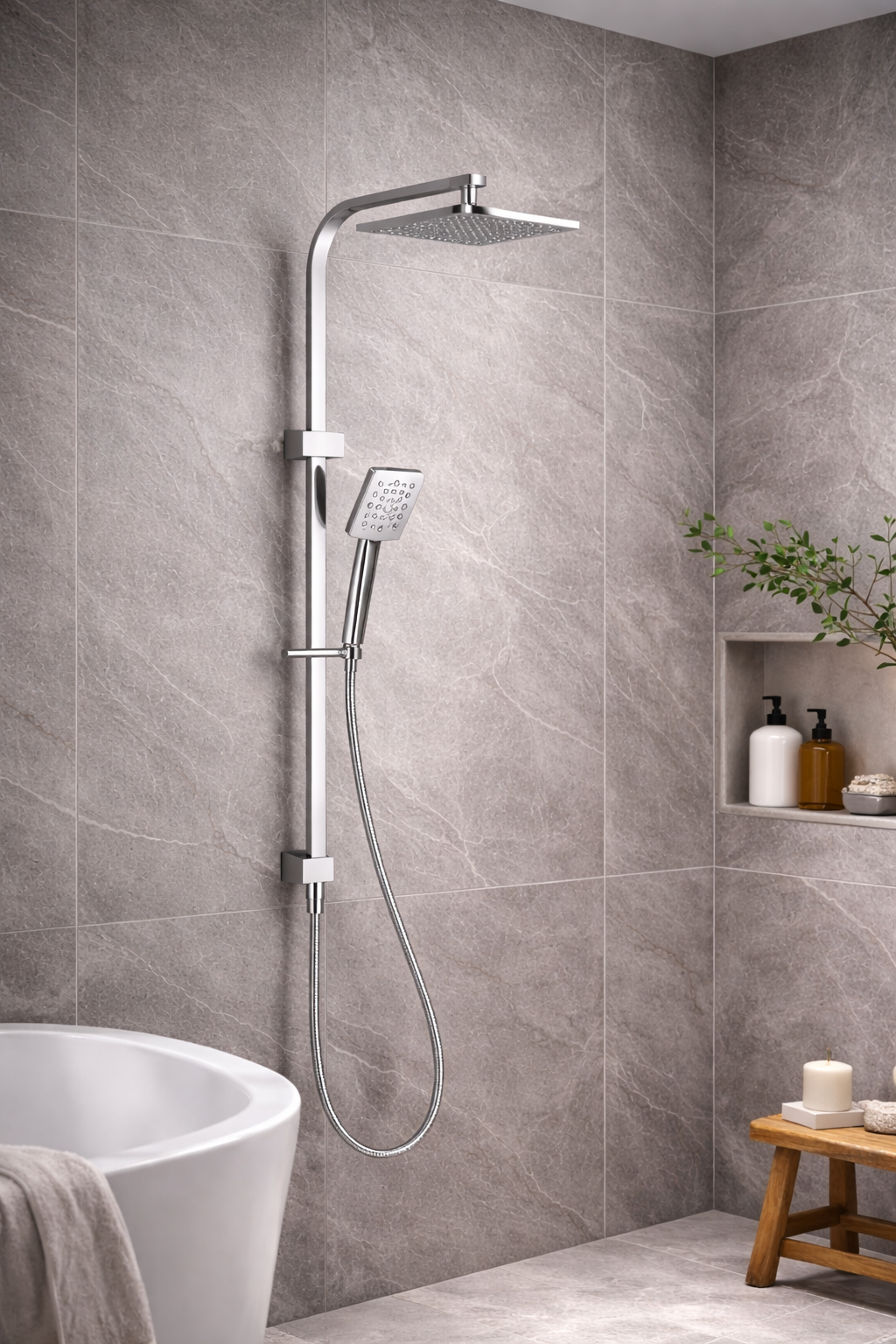 10″ Square Rainfall Shower Head Set –3 Mode Handheld | WELS Rated | Chrome