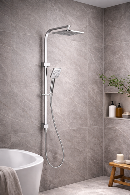 10″ Square Rainfall Shower Head Set –3 Mode Handheld | WELS Rated | Chrome