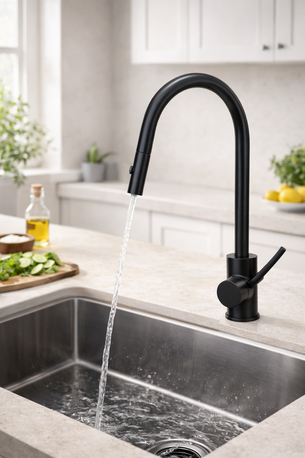Pullout Kitchen Mixer Tap – Stylish Swivel Gooseneck Faucet | WELS | Matte Black