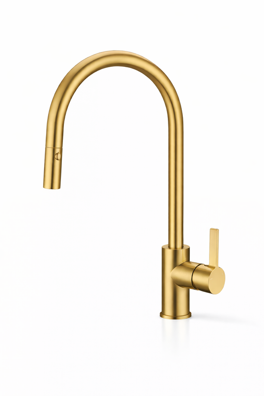 Pullout Kitchen Mixer Tap – Stylish Swivel Gooseneck Faucet | WELS | Brushed Gold