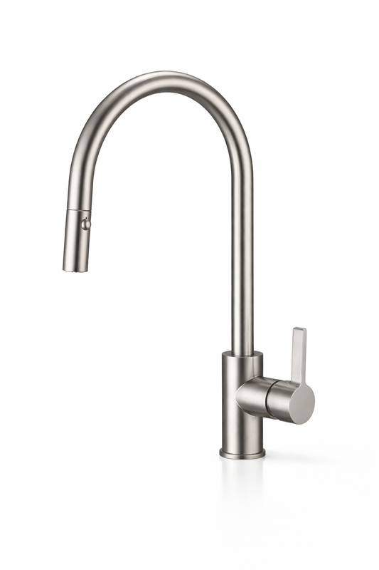 Pullout Kitchen Mixer Tap – Stylish Swivel Gooseneck Faucet | WELS | Brushed Nickel