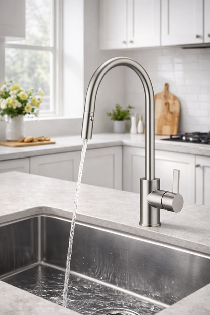 Pullout Kitchen Mixer Tap – Stylish Swivel Gooseneck Faucet | WELS | Brushed Nickel