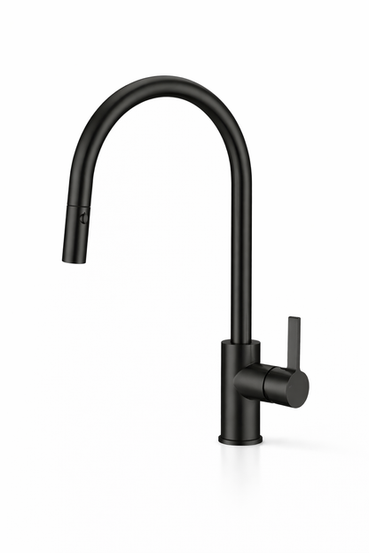 Pullout Kitchen Mixer Tap – Stylish Swivel Gooseneck Faucet | WELS | Matte Black