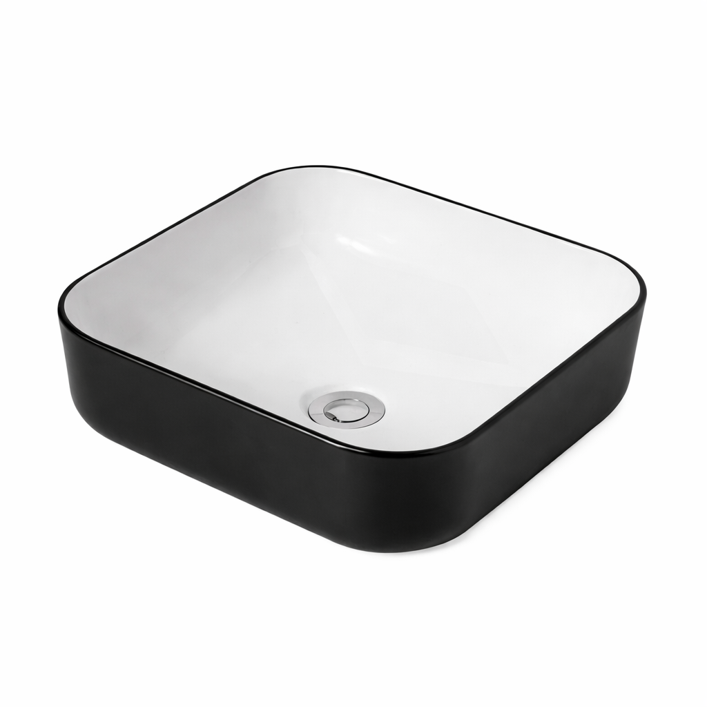 Square Above Counter Ceramic Basin – Matte Black & White Vanity Sink