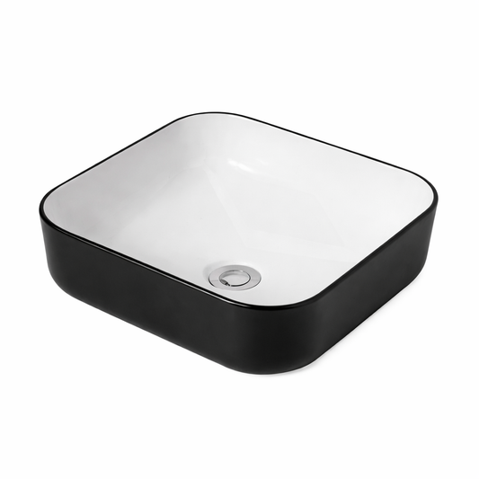 Square Above Counter Ceramic Basin – Matte Black & White Vanity Sink