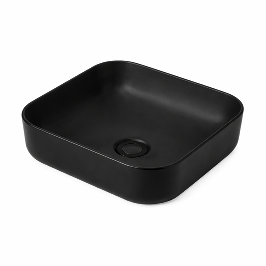 Square Above Counter Ceramic Basin – Matte Black Vanity Sink