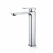Chrome bathroom faucet on a white background