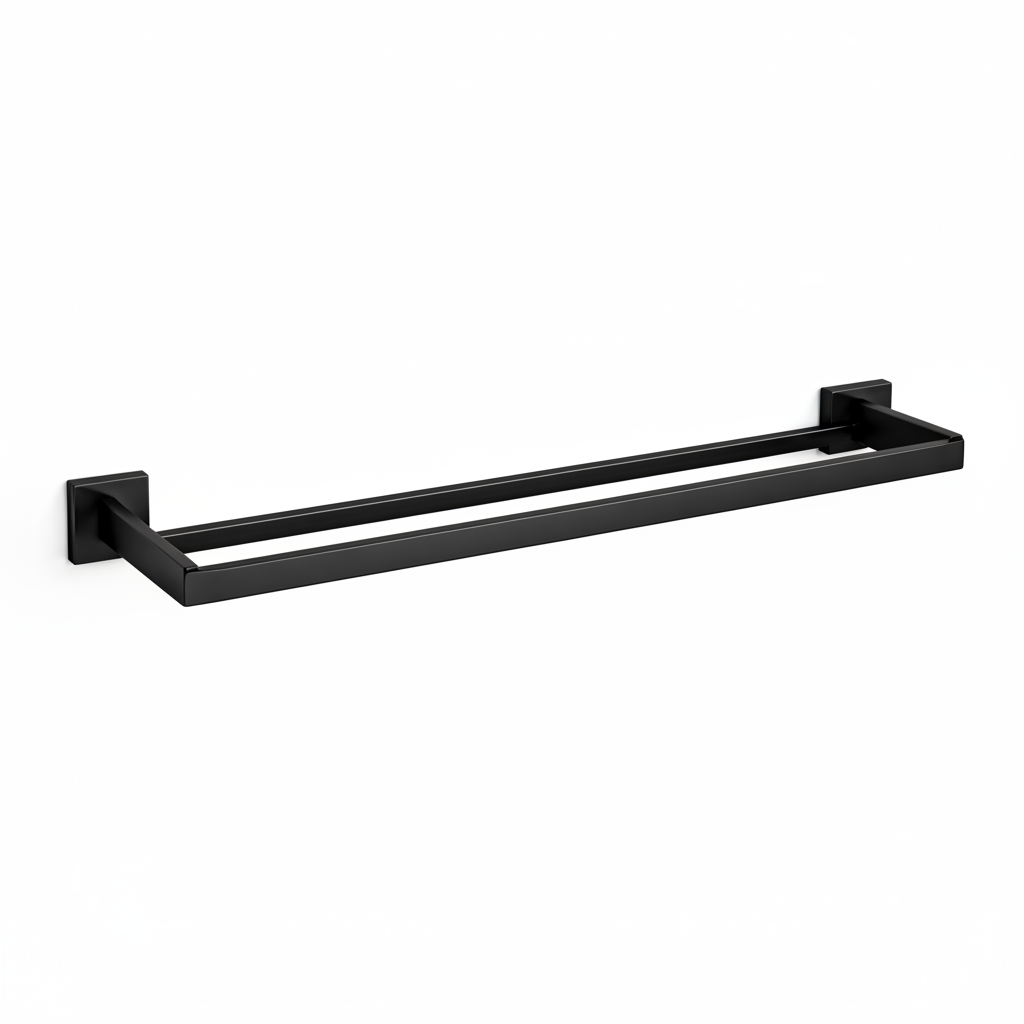 Square Double Towel Rail Rack – Matte Black Stainless | Nextyl