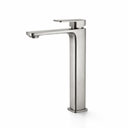 Chrome bathroom faucet on a white background