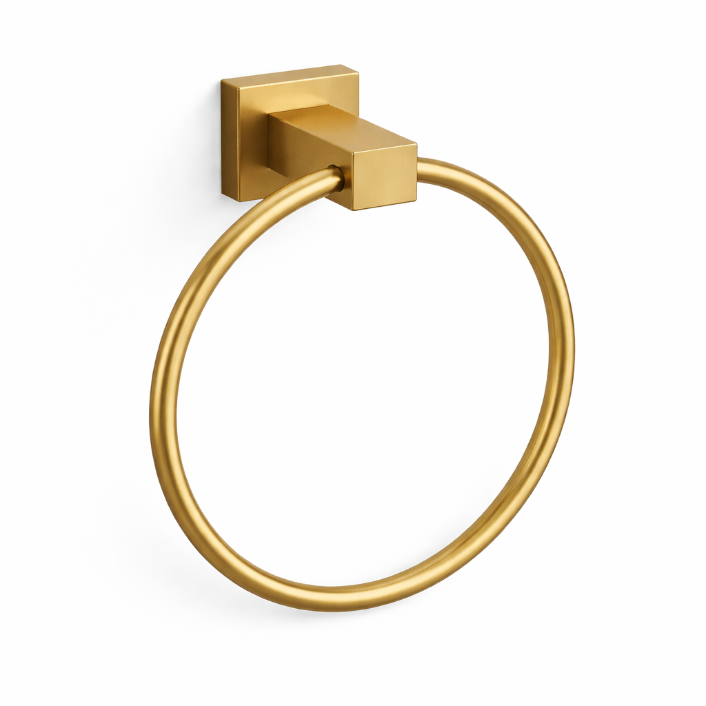 Gold towel ring on a white background