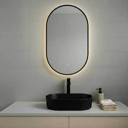 Ribbed Oval Ceramic Basin – Full Matte Black
