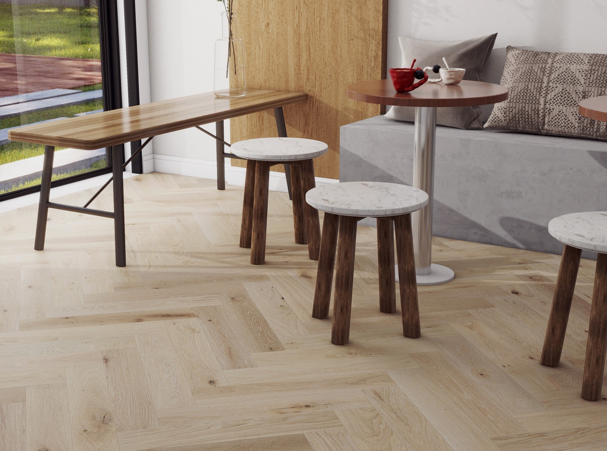 CrossWood T2 Limed Wash Engineered Herringbone European Oak Flooring 14mm