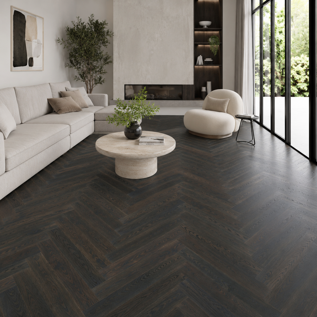 Crosswood T9 Modern living room with a sectional sofa, coffee table, and decorative elements.