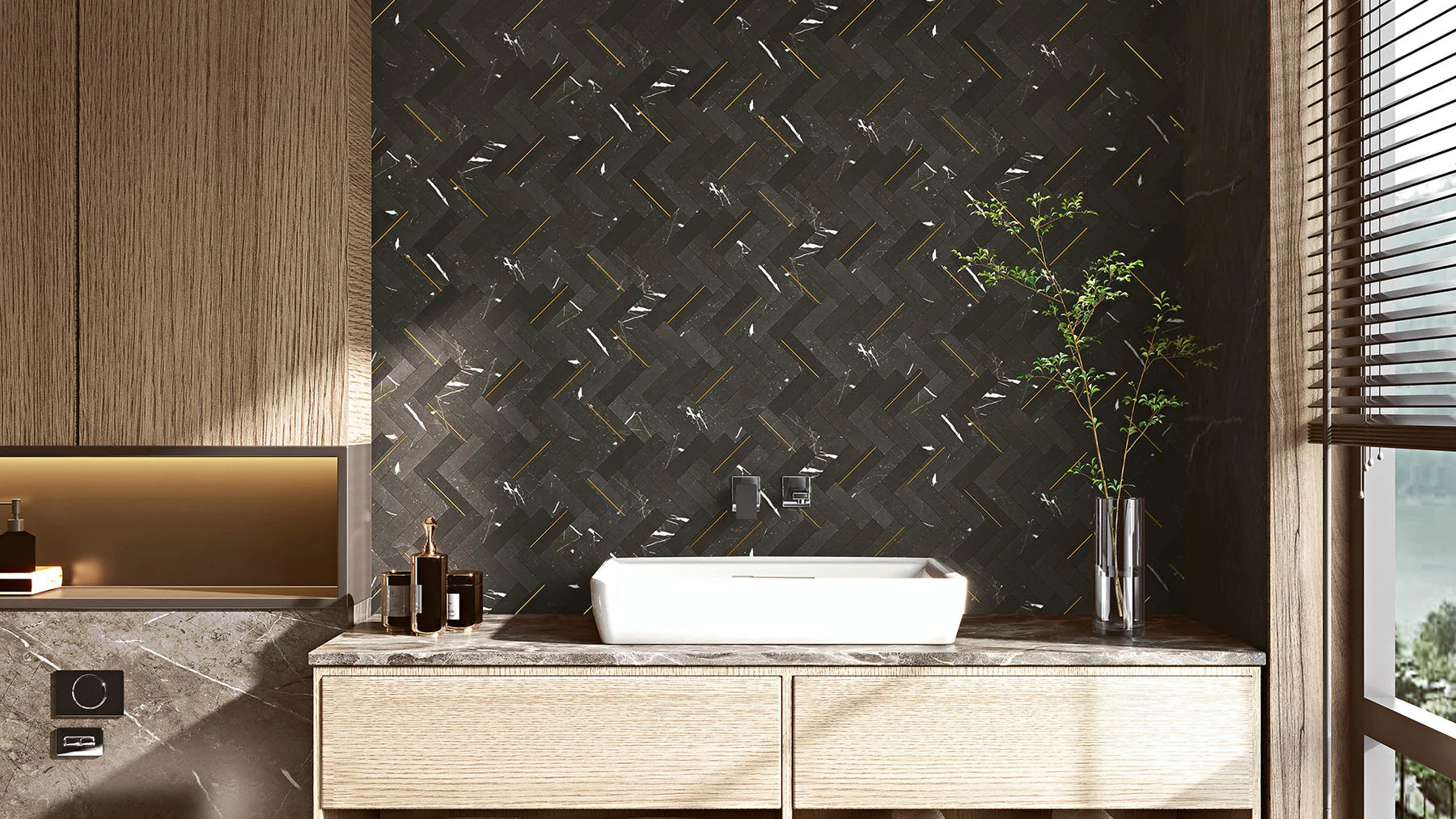 Deco Herringbone Porcelain Tiles