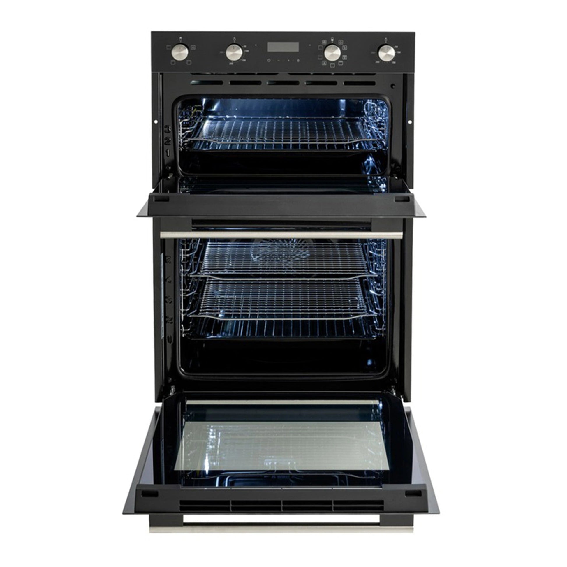 Euro Appliances EO8060DBK 60cm electric double oven in black with doors open