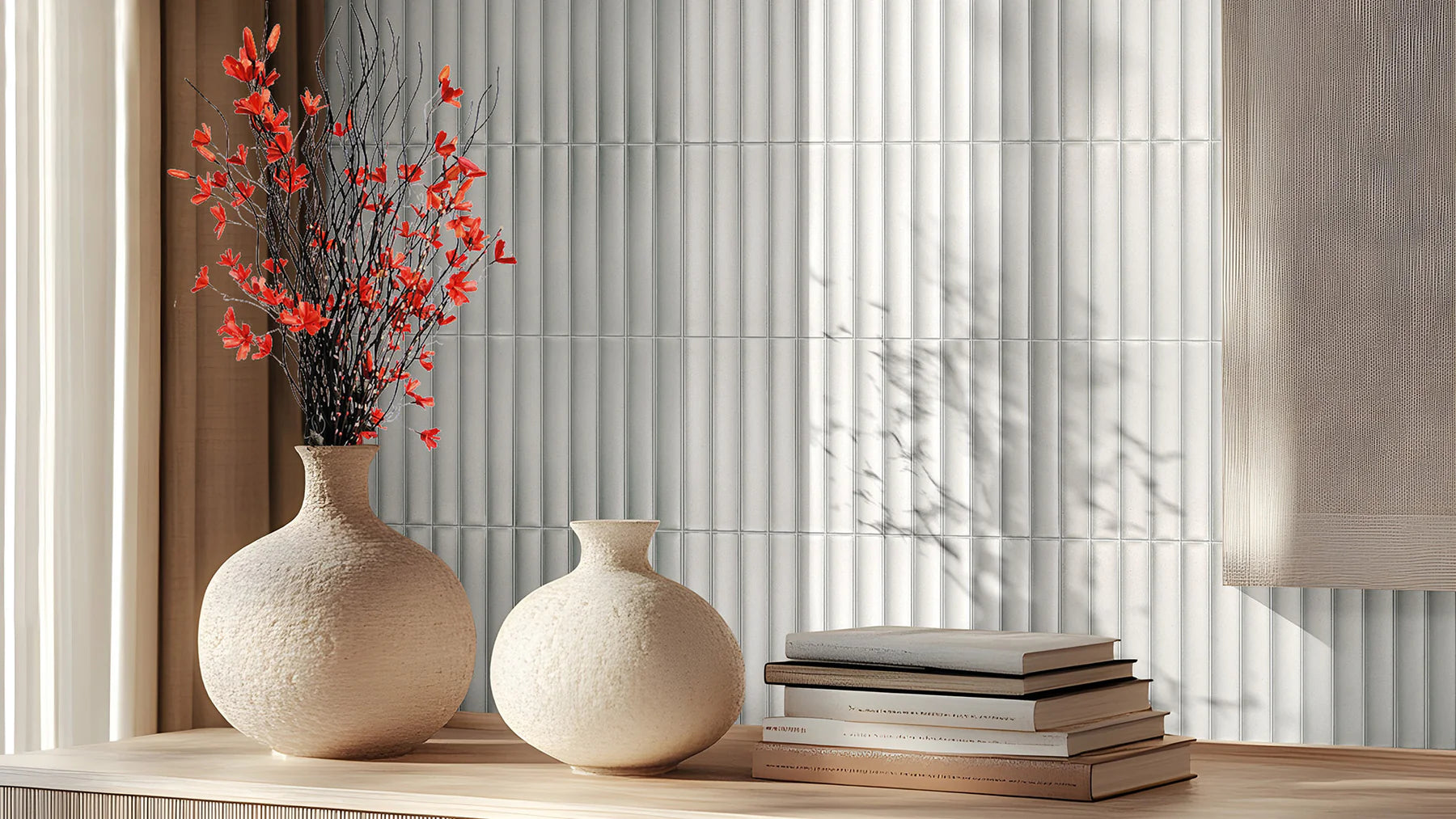 Concave Plain White Finger Mosaic Porcelain Tile 20x145mm