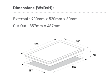 Dimensions diagram of a rectangular object with labeled dimensions.