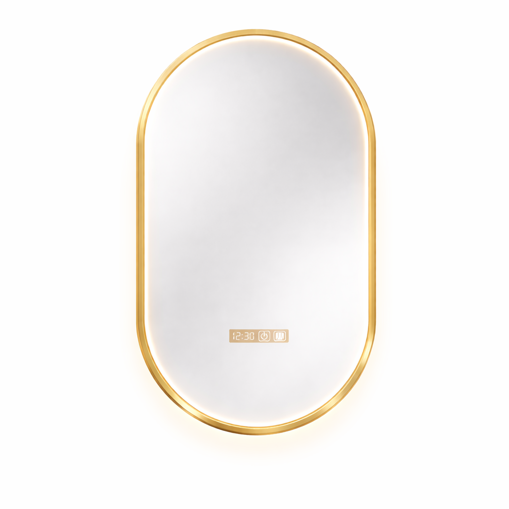 Gold-framed mirror on a white background
