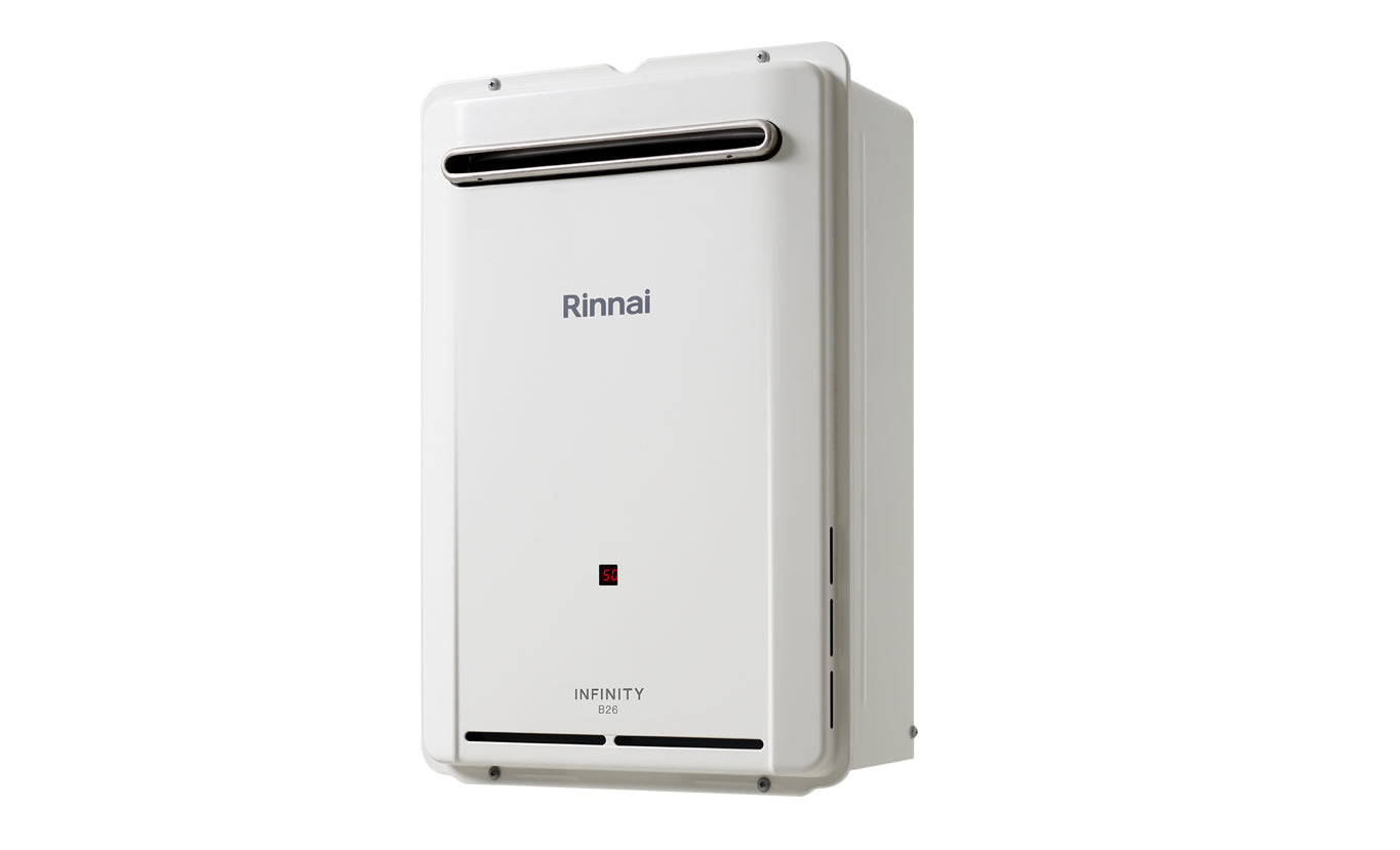 Rinnai Infinity water heater on a white background