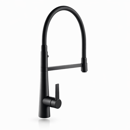 Modern Dual Outlet Kitchen Mixer with Detachable Pullout Hose | WELS | Matte Black